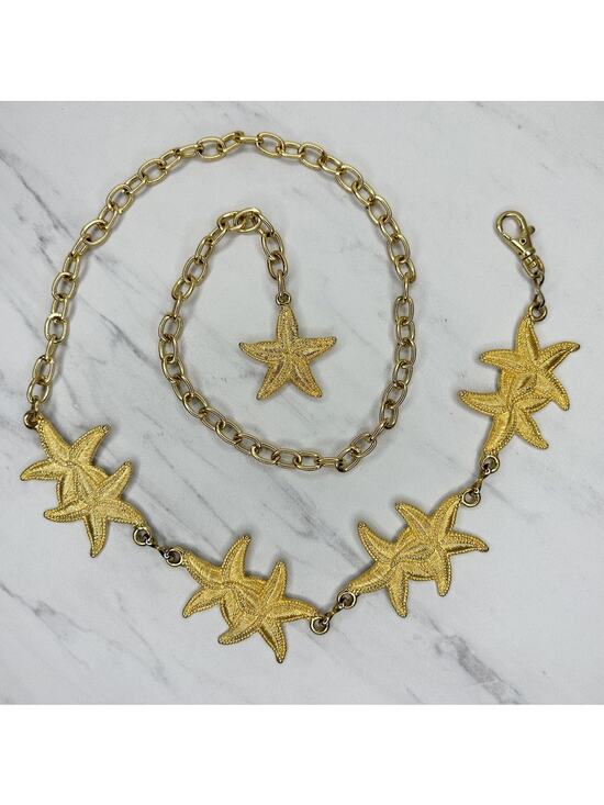 Starfish Gold Tone Chain Link Belt One Size (OS) Coastal Statement Y2K ✨ main image 9